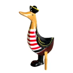 Deko Ente Pirat, Metallente Pirat mit Holzbein, 35cm, Metall