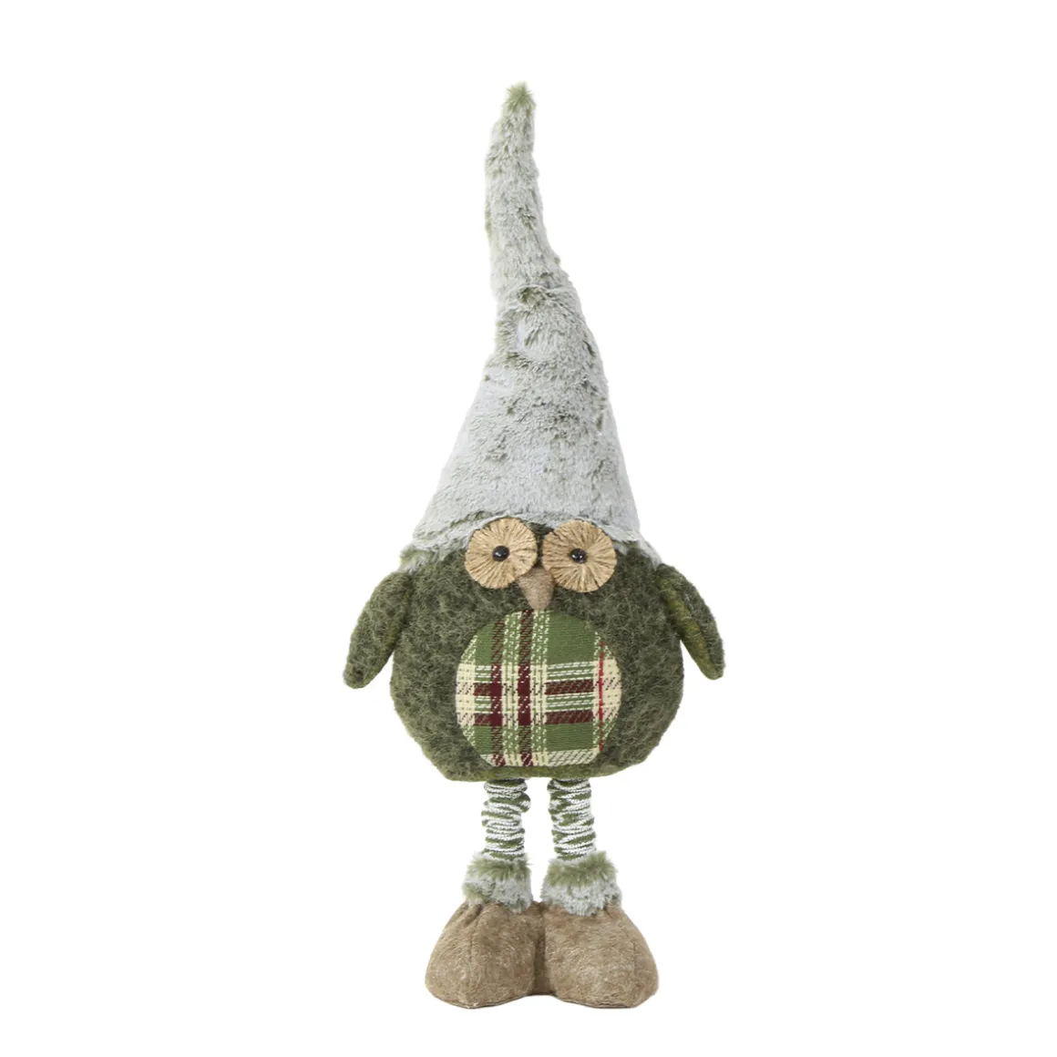 Deko Eule mit Teleskopbeine und Plüschmütze, ausziehbar 50-70cm, grün
