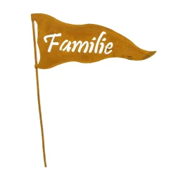 Deko Fahne, Rostfahne, Wimpel mit Schriftzug Familie, 10x26cm, Edelrost