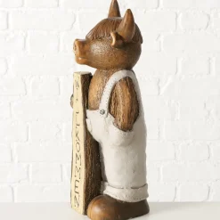 Deko Figur Schottisches Hochlandrind Buffi Willkommen, Hochlandrind mit Latzhose und Schild, Boltze