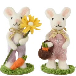 Deko Filzhase mit Blume, Osterhase aus Wolle mit Blume und Karotte, 16cm