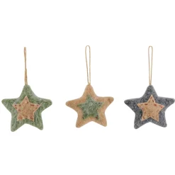 Deko Filzstern Weihnachten Landhaus, Stern im Stern grau-beige, 12x12cm