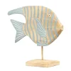 Deko Fisch, Holzfisch auf Fuß mit Streifen, blaugrau-natur, 37x30cm, DIJK Natural Collections