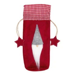 Deko Flaschentasche Wichtel Weihnachtszwerg, Filztasche mit Wichtel und Sterne, rot, 30x8cm, Halbach
