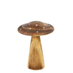 Deko Fliegenpilz, Holzpilz braun, flacher Hut, 7x10cm, Holz