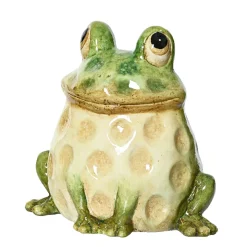 Deko Frosch grün-braun, Gartenfrosch aus Terracotta, 13cm