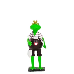 Deko Frosch, Gärtner mit Schaufel und Krone, 37cm, Metall