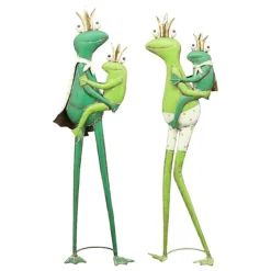 Deko Frosch mit Babyfrosch, große schlanke Metallfroschkönigin mit Babykönig, 71cm-Copy