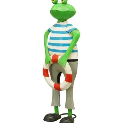 Deko Frosch Rettungsschwimmer, Metallfrosch mit Rettungsring, 48cm