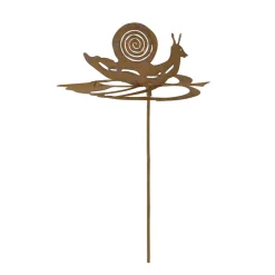 Deko Gartenstecker Schnecke, Rostschnecke auf Blatt, 10x70cm, Edelrost