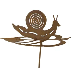 Deko Gartenstecker Schnecke, Rostschnecke auf Blatt, 10x70cm, Edelrost