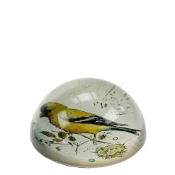 Deko Glas Briefbeschwerer, Vogel mit Nest, creme, 7cm