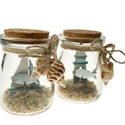 Deko Glasflasche mit Leuchtturm und Fisch, 5cm