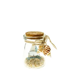Deko Glasflasche mit Segelboot und Fisch, 5cm