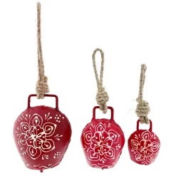 Deko Glocke rot mit Klang, Kuhglocke mit Blumenmuster rot-weiß, 7cm
