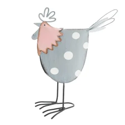 Deko Hahn Ostern, Metallhahn grau mit weißen Punkte, 25cm, Metall