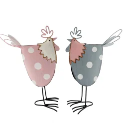 Deko Hahn Ostern, Metallhahn grau mit weißen Punkte, 25cm, Metall