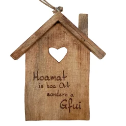 Deko Haus natur, Holzhaus mit Herz, 25x21cm, Hänger