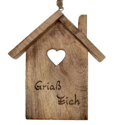 Deko Haus natur, Holzhaus mit Herz, 25x21cm, Hänger