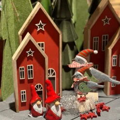 Deko Haus, Weihnachtshaus, Holzhaus mit Stern, rot-natur, 9x22cm, Aufsteller