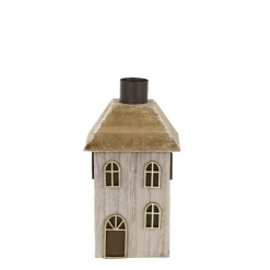 Deko Haus, Weihnachtshaus, Holzhaus mit Kamin, grau-natur, 8x6x15cm