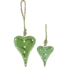 Deko Herz grün mit Punkte, Holzherz zum Hängen used look grün-weiß, 15cm