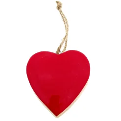 Deko Herz, Holzherz mit rotem Lacküberzug, emailiert, 8x7cm, Hänger