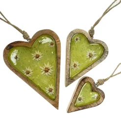Deko Herz Landhaus, Holzherz hellgrün mit Edelweiß, Emailleoptik, 14x19cm, Hänger