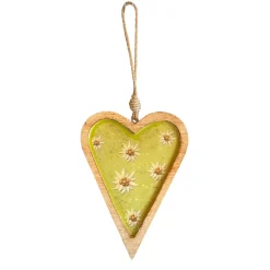 Deko Herz Landhaus, Holzherz hellgrün mit Edelweiß, Emailleoptik, 14x19cm, Hänger
