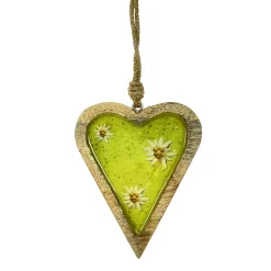 Deko Herz Landhaus, Holzherz hellgrün mit Edelweiß, Emailleoptik, 11x14cm, Hänger