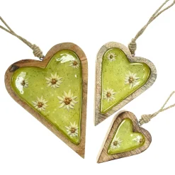 Deko Herz Landhaus, Holzherz hellgrün mit Edelweiß, Emailleoptik, 11x14cm, Hänger