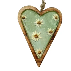 Deko Herz Landhaus, Holzherz blaugrau mit Edelweiß, Emailleoptik, 14x19cm, Hänger