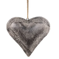 Deko Herz, Metallherz used look braun-grau, inneres Herz gefüllt, 21x21cm, Hänger