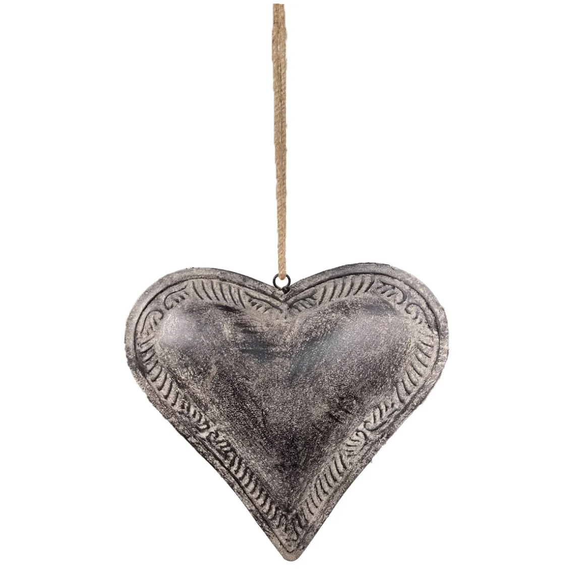 Deko Herz, Metallherz used look braun-grau, inneres Herz gefüllt, 21x21cm, Hänger