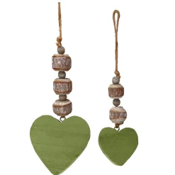Deko Herz mit 3 Birkenholz Kugeln, Holzherz grün, 25cm, Hänger