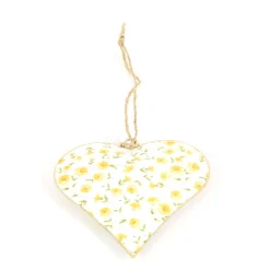 Deko Herz mit Blumen, Metallherz mit Blumen gelb, 10cm, Hänger