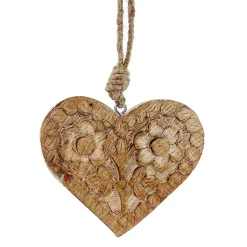 Deko Herz mit Blumenmuster, Holzherz mit Relief 2 Blumen, 11x10cm, Hänger
