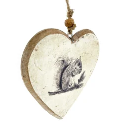 Deko Herz Nostalgielook, Holzherz mit Eichhörchen used look, 18x20cm, Hänger