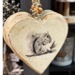 Deko Herz Nostalgielook, Holzherz mit Eichhörchen used look, 18x20cm, Hänger