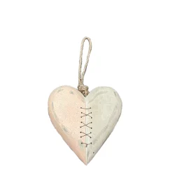 Deko Herz, rosa-weiß, used look, 9cm, Hänger