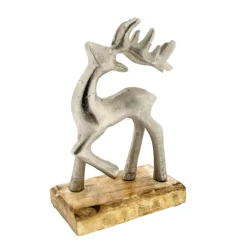 Deko Hirsch, Metallhirsch auf Holzsockel, 17x10cm, Alpi Handels GmbH
