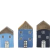 Deko Holzhaus blau, Holzhaus Naturholz, 3 verschieden Modelle, 16x3x10cm, DIJK Natural Collections