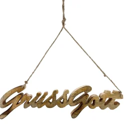 Deko Holzhänger mit Schriftzug Grüss Gott, 45x12cm, Mangoholz