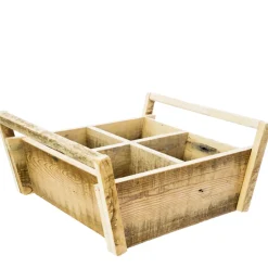 Deko Holzkiste Naturholz, Pflanzkorb mit 4 Unterteilungen und Griffe, 35x34cm