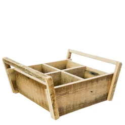 Deko Holzkiste Naturholz, Pflanzkorb mit 4 Unterteilungen und Griffe, 35x34cm