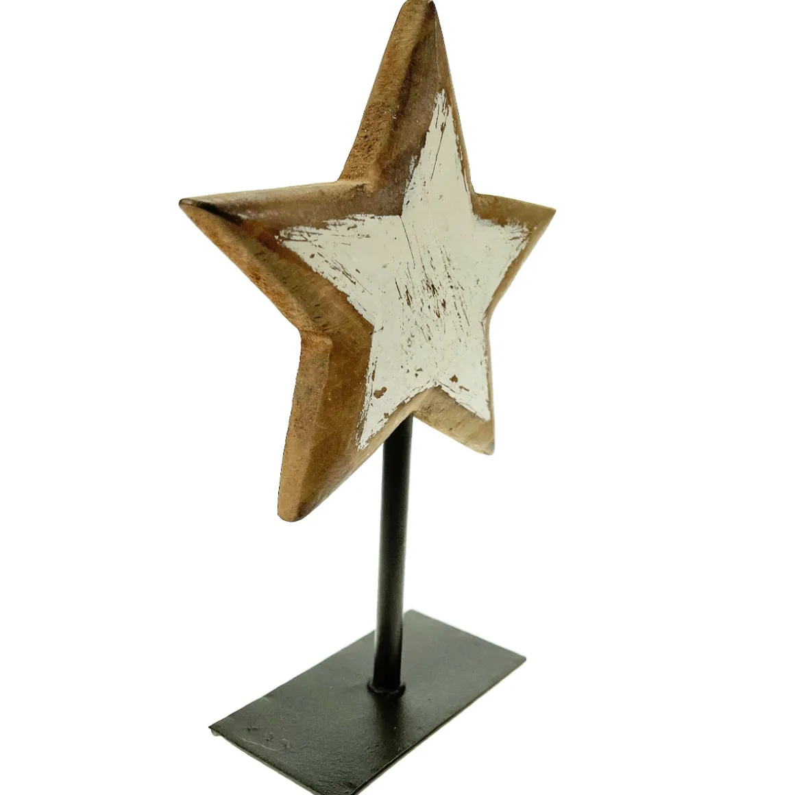 Deko Holzstern, Stern used look unfinished auf Metallständer, natur-creme, 19cm