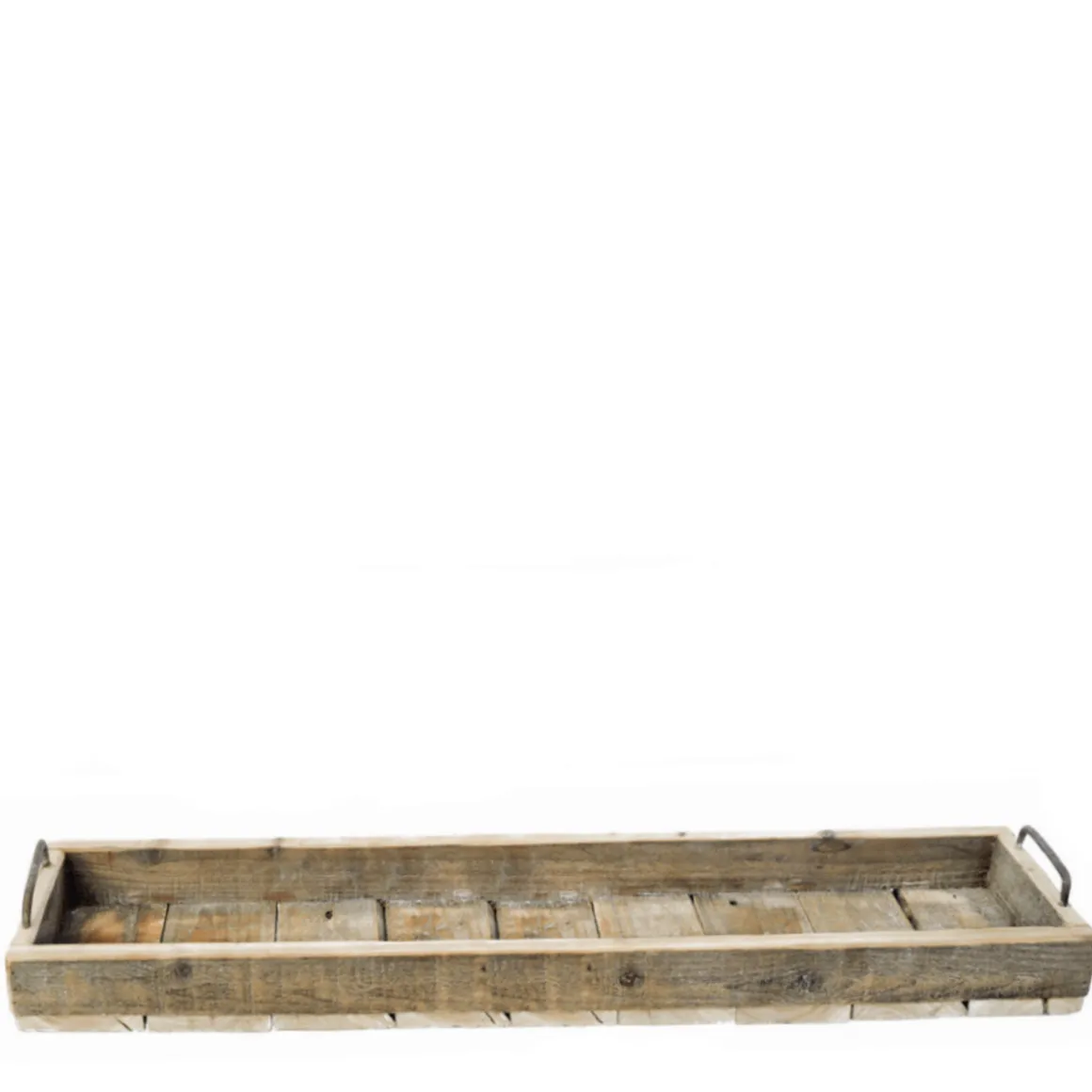 Deko Holztschale Natur used look, Längliches Holztablett mit Griff, 75cm, Holz/Metall