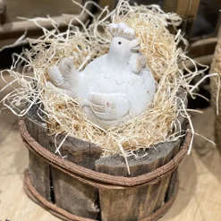 Deko Huhn, Keramikhuhn, Henne cremeweiß used look, 13cm