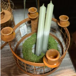 Deko Kerzenhalter Gitterkob, Kerzenhalter aus Rost für Stabkerzen, 22x14cm, Metall