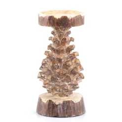 Deko Kerzenhalter Kiefernzapfen, Kerzenständer in Zapfenform, braun-grau used look, 22cm